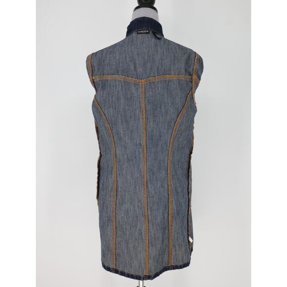 Chicos Denim Dress 0 Womens Small 4 Blue Stretch Cotton Jean Pockets Vintage - Picture 15 of 16
